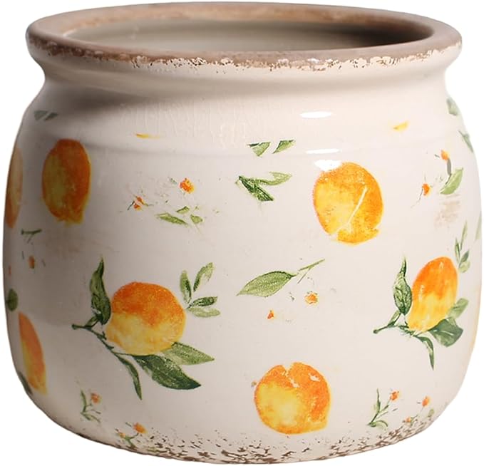 Ceramic Planters for Indoor Plants, Plant Pots with Drainage Hole, 6.29in. Flower Pots for Indoor Plants, Vintage Planters & Succulent Pots, Crackle Glaze Finish Plant Pots, Lemon