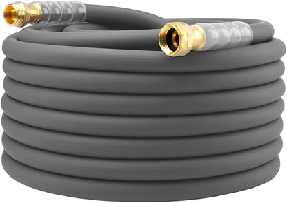 Heavy Duty Premium Garden Hose 90ft x 5/8", 300PSI Working, 1000PSI Burst, Hybrid Rubber Water Hose with Transparent Swivel Handle - Hot/Cold Water - Five Layered Braiding with Brass fittings (Grey)