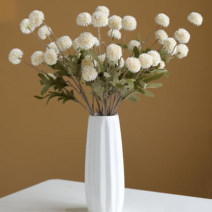 10PCS Artificial Chrysanthemum Ball Flowers Fake Mums with Long Stems Pom Pom Faux Mini Mum Flower Arrangements for Home Party Wedding Decoration (White)