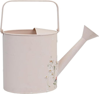 Vintage Floral Metal Watering Can for Indoor/Outdoor Plants, Pink Functional Garden Waterer with Long Spout, Garden Water Pot Rustic Decor for Home Garden Patio