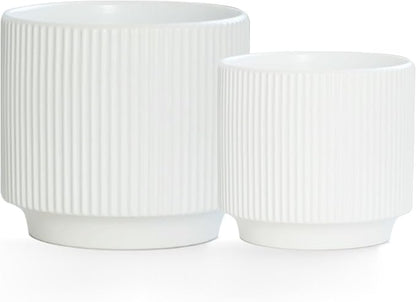 Ceramic 4.9+6.3 inch Planters, Modern Home and Office Flowerpot, Indoor and Outdoor Flowerpot with Drainage Hole (White)