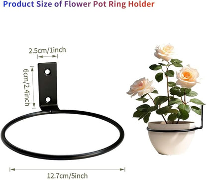 8 Pack 5 Inch Wall Mounted Plant Holder, Heavy Duty Flower Pot Holder Ring, Rust Resistant Wall Plant Holder for Indoor and Outdoor Flower Pots, Garden, Fence Balcony, Home (Black)