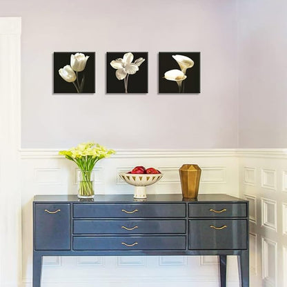 Flower Wall Decor for Bedroom, SZ Still Life Canvas Art Prints of White Tulip & Calla Lily Oil Paintings, Elegant Floral Pictures (Waterproof Artwork, 1" Thick, Bracket Mounted Ready to Hang)