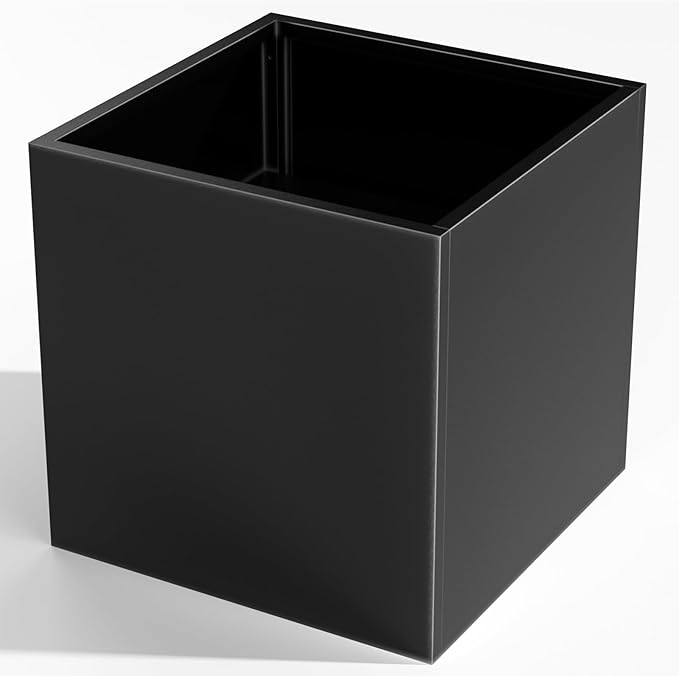 Tall Metal Planter Box for Outdoor Plants 20" L x 20" W x 20" H, Heavy Duty Steel Rectangular Planter Box with Removable Insert Shelf, Modern Décor for Outside, Indoor, Garden (Black)