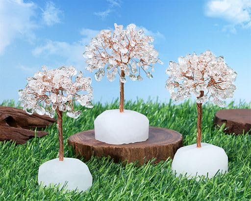 YATOJUZI Clear Quartz Crystals Tree Natural Crystals Gemstones Base Copper Wire Tree of Life for Positive Energy Reiki Good Luck Home Office Desk Decor Spiritual Gifts Meditation