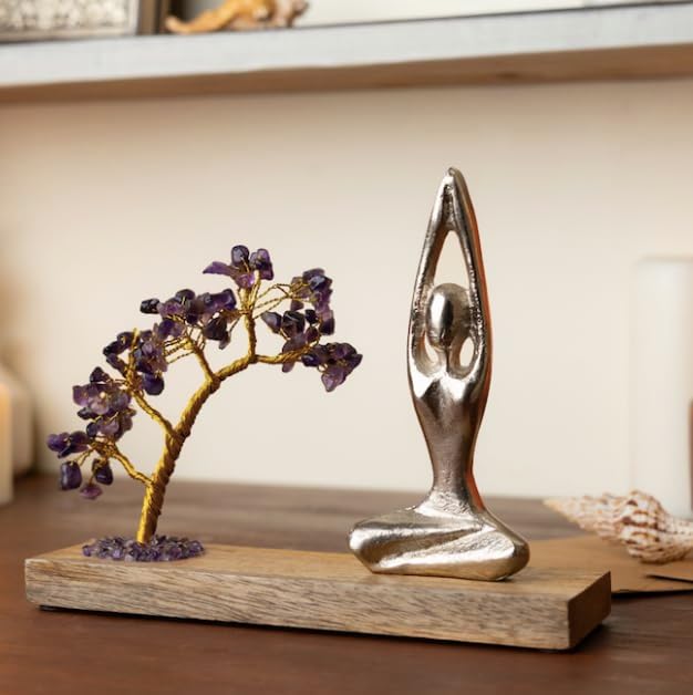 RITUALISTIC Namaste Amethyst Quartz Crystal Tree of Life Handcrafted Feng Shui Gemstone Bonsai Tree Home Decor Items Wealth & Luck Showpiece Decorative Gifts for Vastu, House Warming