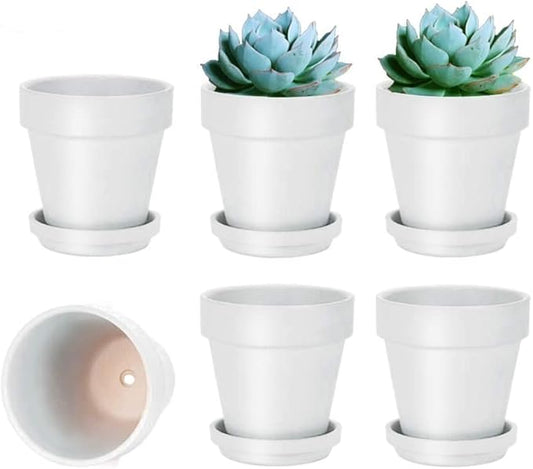 vensovo 4 Inch White Terracotta Plant Pots with Saucer - 6 Pack Clay Flower Pots with Drainage, Great for Plants, Crafts, Wedding Favor