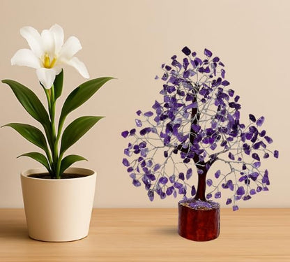 GEMSCITE Amethyst Crystal Tree with Silver Wire – Handmade Gemstone Bonsai for Healing, Meditation & Elegant Home Decor