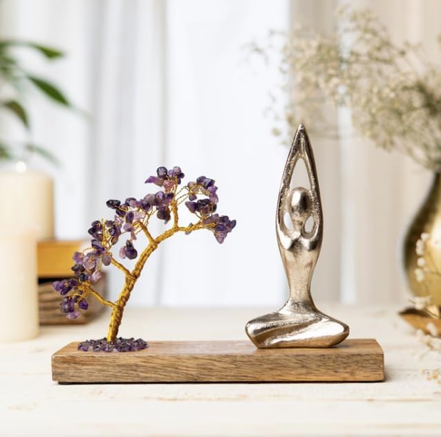 RITUALISTIC Namaste Amethyst Quartz Crystal Tree of Life Handcrafted Feng Shui Gemstone Bonsai Tree Home Decor Items Wealth & Luck Showpiece Decorative Gifts for Vastu, House Warming