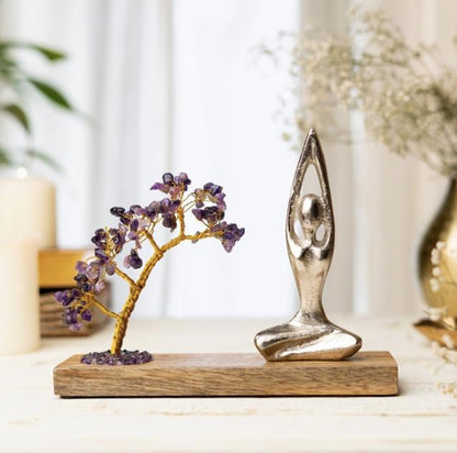 RITUALISTIC Namaste Amethyst Quartz Crystal Tree of Life Handcrafted Feng Shui Gemstone Bonsai Tree Home Decor Items Wealth & Luck Showpiece Decorative Gifts for Vastu, House Warming