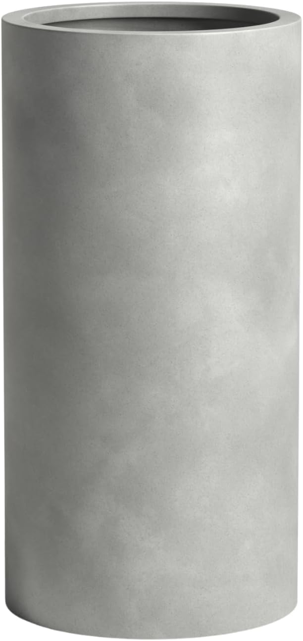 DTY Signature Mount Oxford Tall Outdoor Planter - Small Gray 15.7 Inch Height Modern Tall Planter Pot for Indoor & Outdoor Spaces - Stylish Planter for Contemporary Homes and Gardens