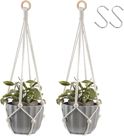 Artilady Hanging Planter for Indoor Plants Macrame Plant Hanger Large Hanging Plant Holder with Adjustable Beads Plants Basket White Rope Boho Plant Wall Decor