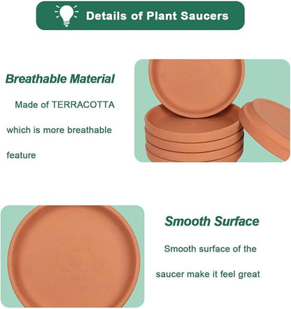 vensovo 7.2 Inch Terracotta Plant Saucer Pots Tray - 6 Pcs Round Planter Saucers for Indoor & Outdoor Plants, Large Clay Trays Perfect for 6 Inch 6.5 Inch 7 Inch Flower Pot
