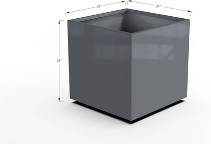 Plantercraft Powder-Coated Aluminum Planter Box - Square Cube - Metal All Weather | Indoor Outdoor | Made in USA | Fully Assembled