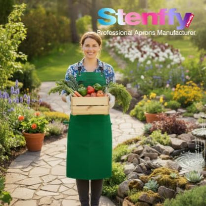 10 Pack Kitchen Aprons, Work Apron, Canvas, Multiple Pockets, Gardening, Painting, BBQ, Artist, Carpenter, Sizes M to XXL, Green