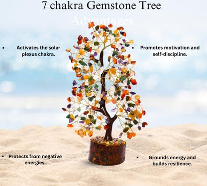 Mix Chakra Crystal Tree with Golden Wire – 7 Chakra Gemstone Bonsai for Energy Healing, Decor & Meditation