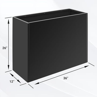Metal Planter Box 36” x 12” x 26”, Heavy Duty Tall Black Planter with Removable Insert Shelf for Porch, Garden, Patio, Yard