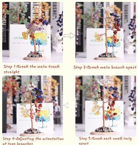 YATOJUZI Opal Crystal Trees Natural Crystals Stones Gemstones Tree Copper Wire Agate Base Tree of Life Feng Shui Decor Reiki Energy Lucky for Meditation Room Desk Home Decors Gifts for Women Men
