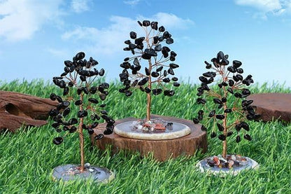 YATOJUZI Black Obsidian Crystal Trees Natural Crystals Stones Gemstones Tree Copper Wire Agate Base Tree of Life Feng Shui Decor Reiki Energy Lucky for Room Desk Home Decors Gifts for Women Men