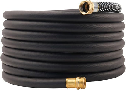 WiseFlow Garden Hose 25FT x 5/8", Heavy Duty Rubber Hose, Water Hose with Five Layered Braiding, Male Female Fittings, 1000PSI Burst, 300PSI Working (Black)