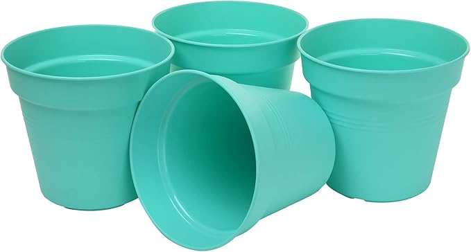 Mintra Home Garden Pots 4pk - Flowers, Herbs, Plants, Indoor, Outdoor, Colorful, Wholesale, Bulk (Teal, 19cm Diameter (7.5in))
