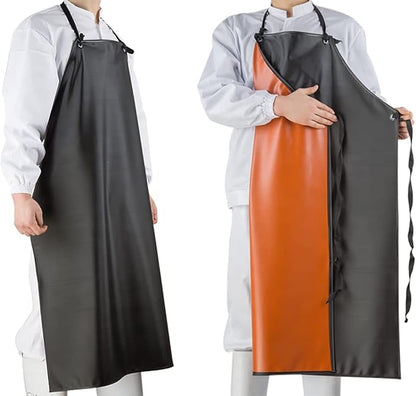 Chemical Resistant Vinyl Apron - Black Plus Size Unisex PVC Aprons for Dishwashing,Dog Grooming,Fish Cleaning,Lab Work(2 Pack)