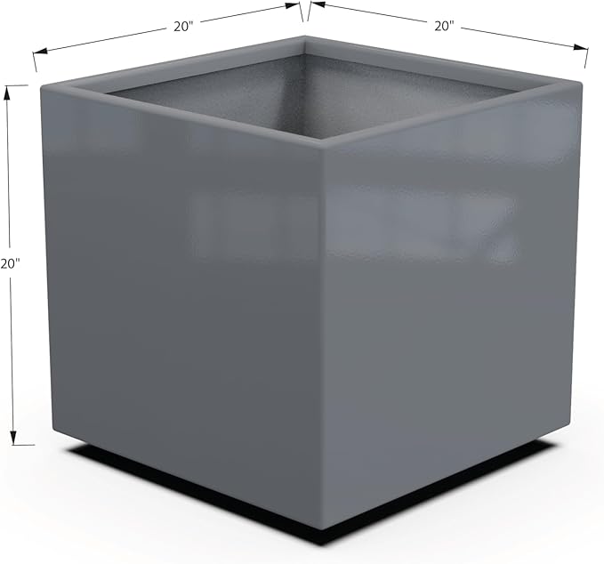 Plantercraft Powder-Coated Aluminum Planter Box - Square Cube - Metal All Weather | Indoor Outdoor | Made in USA | Fully Assembled
