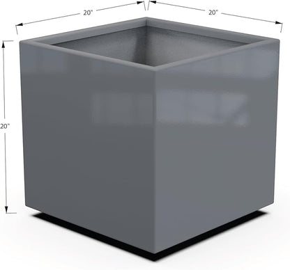Plantercraft Powder-Coated Aluminum Planter Box - Square Cube - Metal All Weather | Indoor Outdoor | Made in USA | Fully Assembled