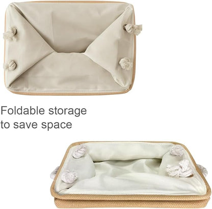 TheWarmHome Storage Bins for Shelves - Medium 3Pack 13.8L*9.8W*6.7H inch Canves Storage Basket for Organizing, Fabric Storage with Handles for Clothes Baby Dog Toys(Beige)
