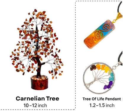 Carnelian Silver Wire Crystal Tree – Handcrafted Gemstone Bonsai for Home Décor, Energy Healing & Feng Shui