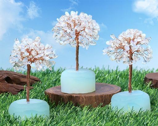 YATOJUZI Opal Crystals Tree Natural Crystals Gemstones Opalite Base Copper Wire Tree of Life for Positive Energy Reiki Good Luck Home Office Desk Decor Spiritual Gifts Meditation