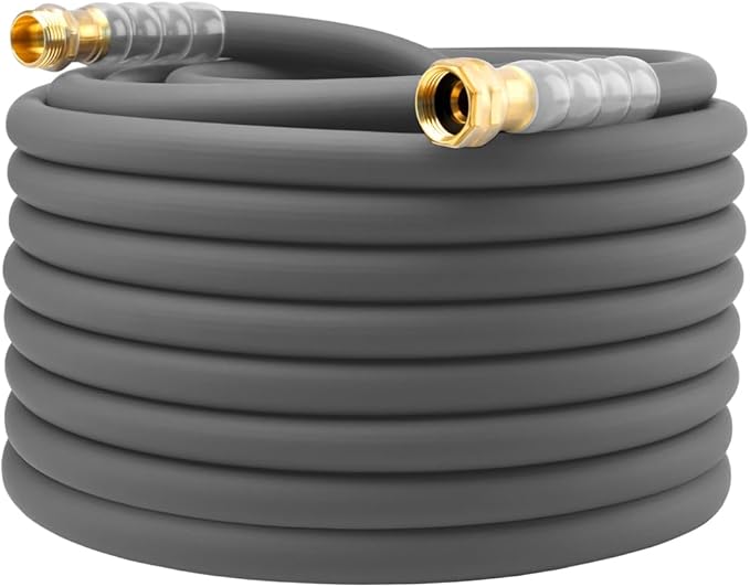 Heavy Duty Premium Garden Hose 100ft x 5/8", 300PSI Working, 1000PSI Burst, Hybrid Rubber Water Hose with Transparent Swivel Handle - Hot/Cold Water - Five Layered Braiding with Brass fittings (Grey)