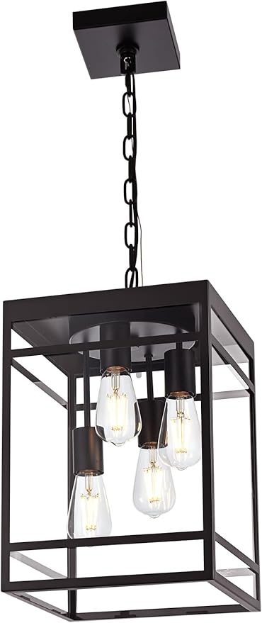 Large Outdoor Pendant Light for Porch, Oil Rubbed Bronze Outdoor Hanging Light Fixture with Clear Glass Shade, Exterior Linear Chandelier Hanging Lantern for Outside Patio,Front Door