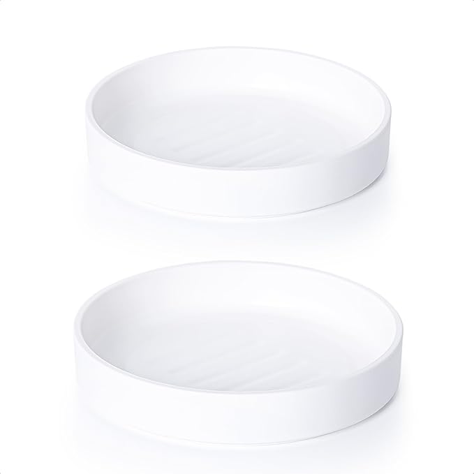 Phoenix Vine 8 Inch Plastic Plant Saucer Water Drip Tray, Heavy Sturdy Round Plant Drainage Tray for Indoors Outdoor, Set of 2, Matte White, 21-TY-8W-2