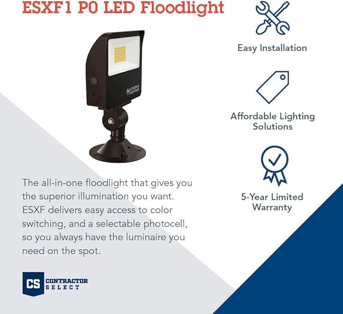 Lithonia Lighting All-in-One LED Flood Light, Waterproof LED Outdoor Light Fixture with Adjustable Color Temperature, Knuckle Mount Dusk to Dawn Outdoor Lighting, MVOLT (ESXF1)
