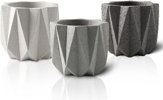 Geometric Nordic Cement Succulent Pots 4.3" Planters with Drainage | 3 Pack…