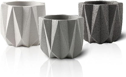 Geometric Nordic Cement Succulent Pots 4.3" Planters with Drainage | 3 Pack…