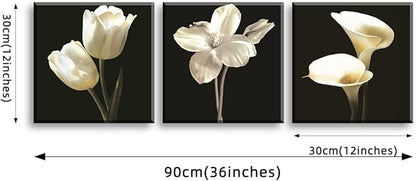 Flower Wall Decor for Bedroom, SZ Still Life Canvas Art Prints of White Tulip & Calla Lily Oil Paintings, Elegant Floral Pictures (Waterproof Artwork, 1" Thick, Bracket Mounted Ready to Hang)