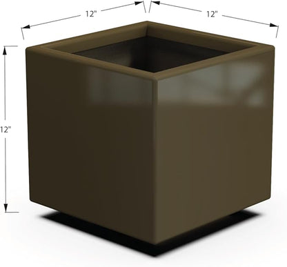 Plantercraft Powder-Coated Aluminum Planter Box - Square Cube - Metal All Weather | Indoor Outdoor | Made in USA | Fully Assembled