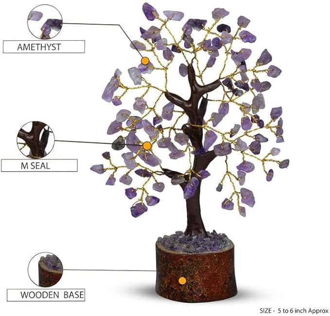 Amethyst Tree - Feng Shui Money Tree - Healing Crystal Tree of Life - Gem Tree - Crystal Tree for Positive Energy - Chakra Tree - Wire Bonsai Tree - Chakra Decor - Crystal Tree Branches