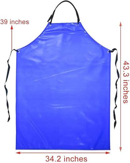 Chemical Resistant Vinyl Apron - Blue Plus Size Unisex PVC Aprons for Dishwashing,Dog Grooming,Gardening,Fish Cleaning,Lab Work（5 Pack）