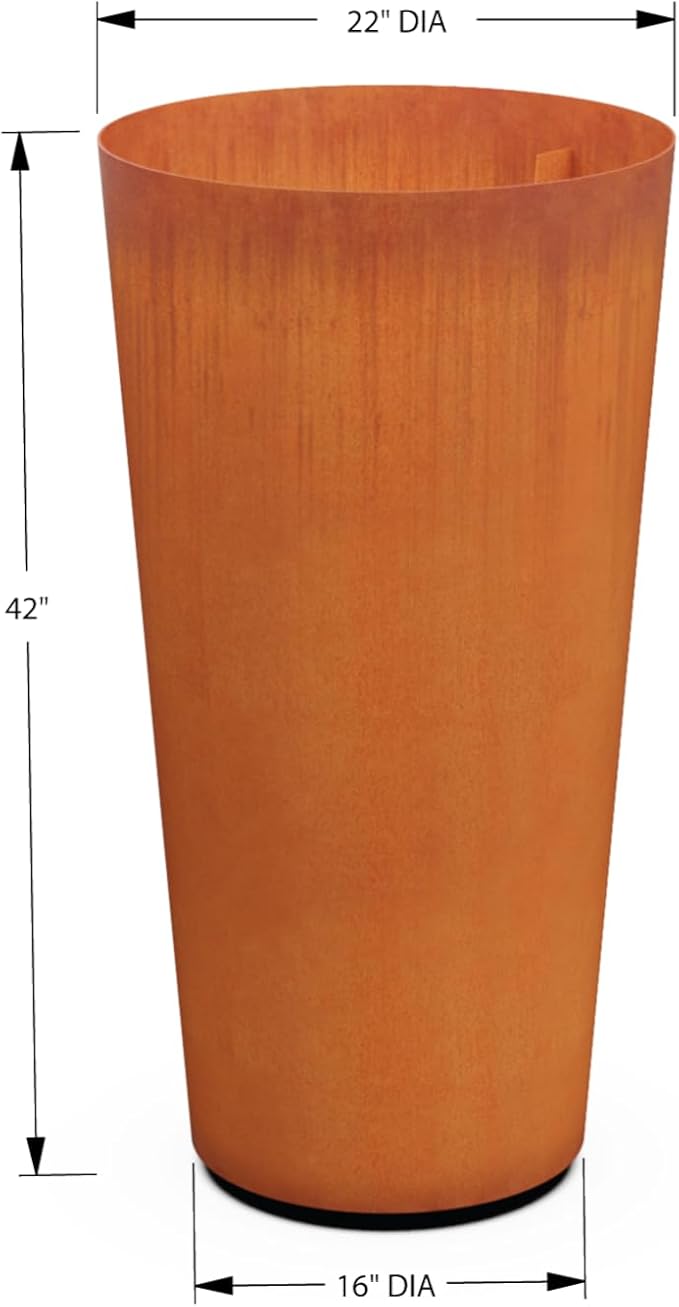 Plantercraft Corten Steel Planter Pot Round Tapered Heavy Duty Metal Garden Box Natural Rust | Made in USA | Fully Assembled | with Drainage Holes