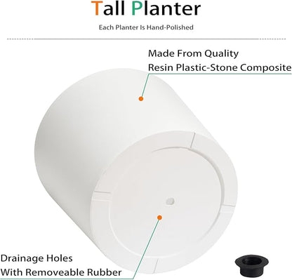 Wide Planters for Outdoor Plants, Extra Large Indoor Flower Pots for Garden, Front Porch, Patio - Round Resin Planter Set of 2 (White, 16 inch - 2 Pack with Saucers)