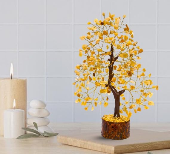 Yellow Aventurine Crystal Tree with Golden Wire – Handcrafted Gemstone Bonsai for Home Decor & Positive Energy