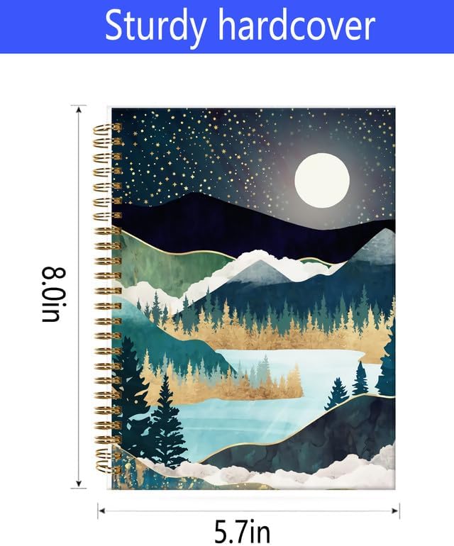 Spiral Journal Notebook,A5 Hardcover Lined Journals for Women Girl 6 x 8.3 in,120 Pages Thick Paper,Cute College Ruled Writing Notebook for Gifts Office Work School(Abstract Landscape Mountain)