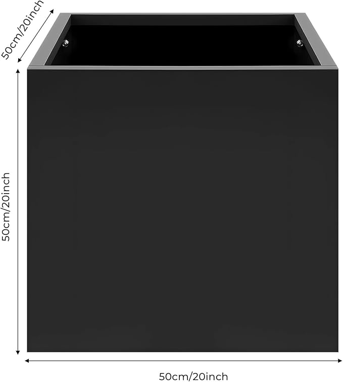 Steel Planter Box Square Indoor Outdoor Planters Large Metal Planter Flower Pot for Garden Patio Deck Yard Commercial Residential (Black, 20" L x 20" W x 20" H)