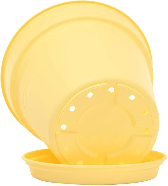 Mintra Home Garden Pots 4pk - Flowers, Herbs, Plants, Indoor, Outdoor, Colorful, Wholesale, Bulk (Yellow, 15cm Diameter (5.9in))