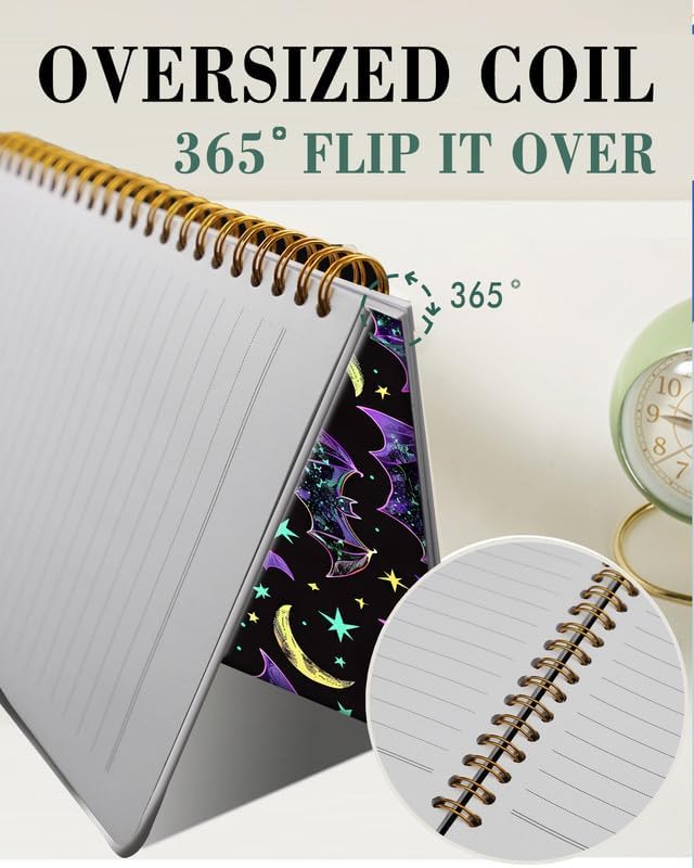 Spiral Journal Notebook,A5 Hardcover Lined Journals for Women Girl 6 x 8.3 in,120 Pages Thick Paper,Cute College Ruled Writing Notebook for Gifts Office Work School(Purple Bats Star)