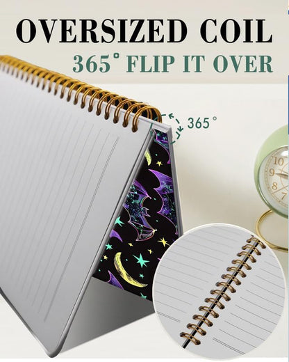 Spiral Journal Notebook,A5 Hardcover Lined Journals for Women Girl 6 x 8.3 in,120 Pages Thick Paper,Cute College Ruled Writing Notebook for Gifts Office Work School(Purple Bats Star)