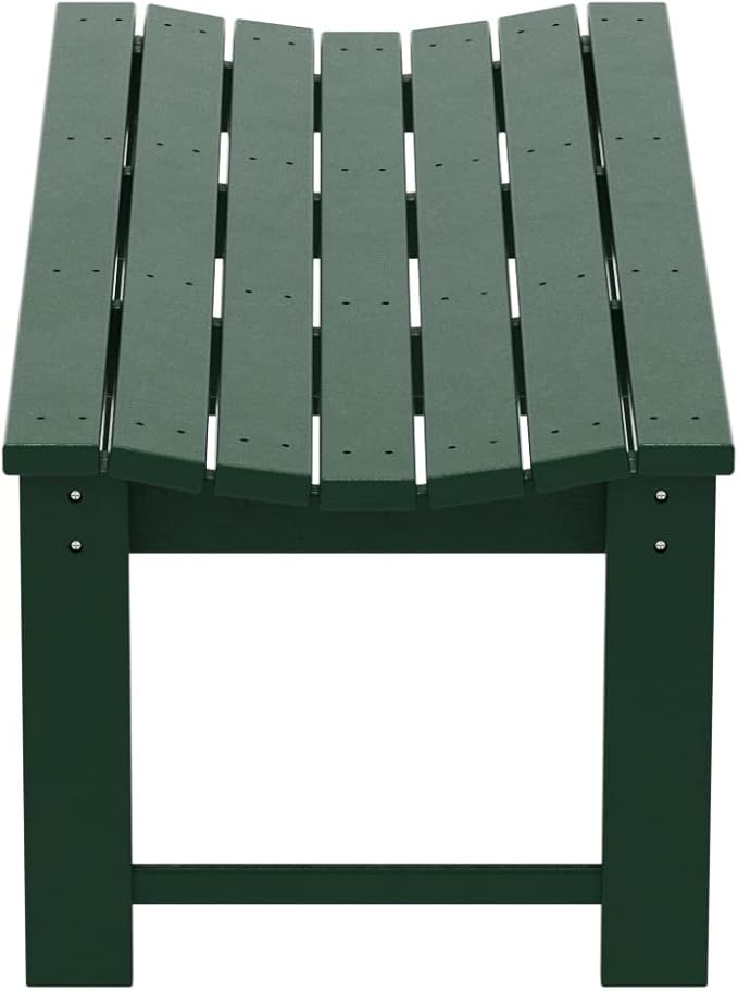 WO Home Furniture Outdoor 46" Backless HDPE Adirondack Bench, Poly Lumber Seat for Patio, Backyard, Balcony, All Weather Resistant with UV Protection, Dark Green
